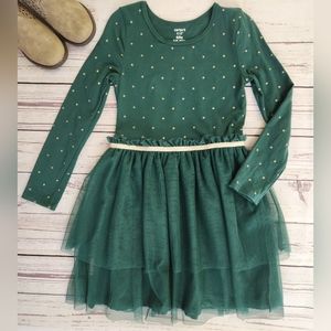 Girl's Forest Green with Gold Dot Print Christmas/Special Occasion Dress Size 7